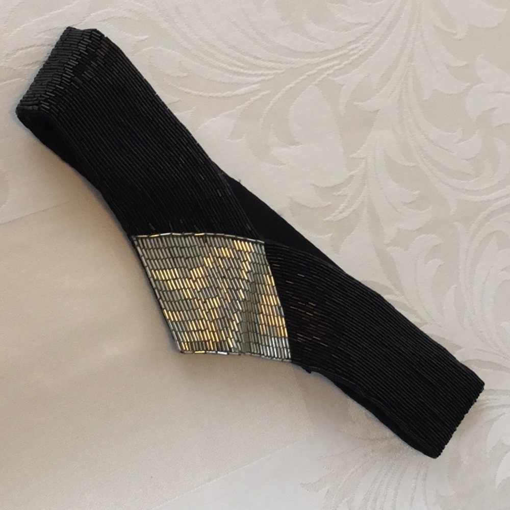 Vintage Crown Pacific Beaded Black/Silver Belt   S
